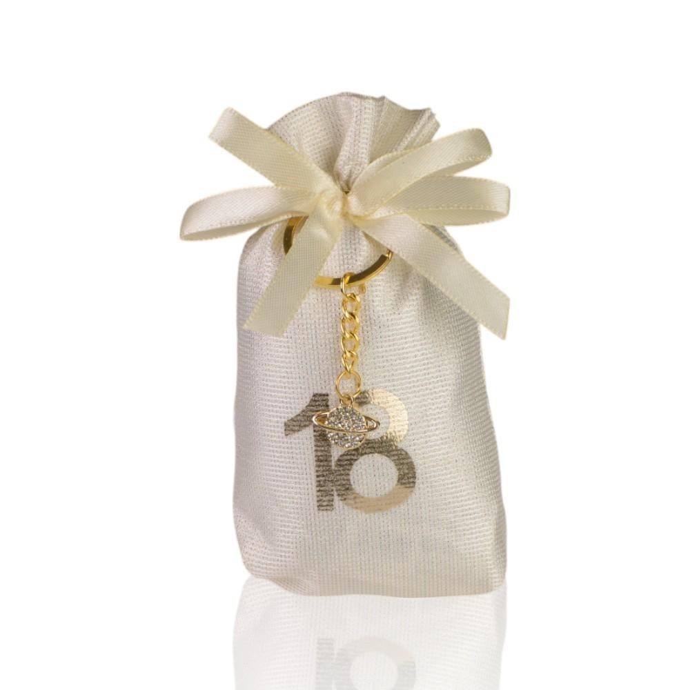 SACCHETTO LAME' TONDO 18 ANNI CON PORTACHIAVI 7X13